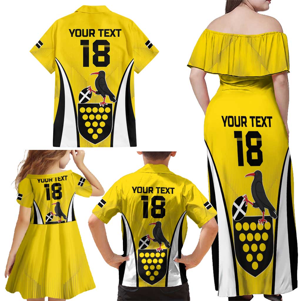 Custom Cornwall Rugby Family Matching Off Shoulder Maxi Dress and Hawaiian Shirt Cornish Chough Go Champion - Wonder Print Shop