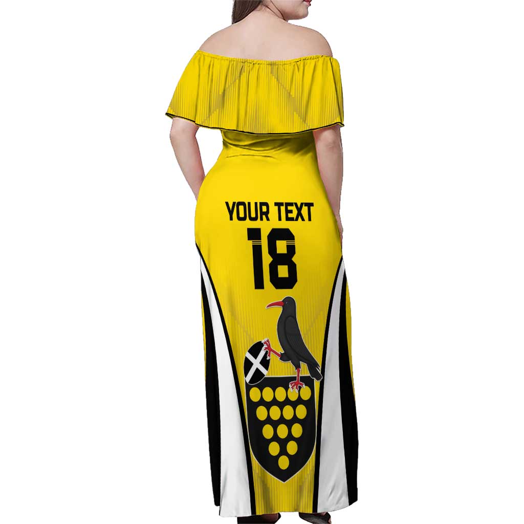Custom Cornwall Rugby Family Matching Off Shoulder Maxi Dress and Hawaiian Shirt Cornish Chough Go Champion - Wonder Print Shop