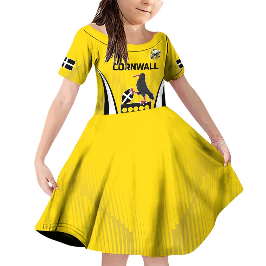 Custom Cornwall Rugby Family Matching Off Shoulder Short Dress and Hawaiian Shirt Cornish Chough Go Champion - Wonder Print Shop