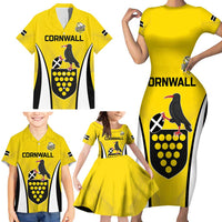 Custom Cornwall Rugby Family Matching Short Sleeve Bodycon Dress and Hawaiian Shirt Cornish Chough Go Champion - Wonder Print Shop