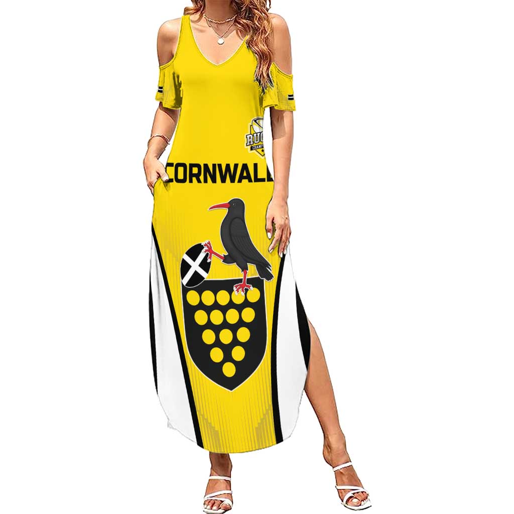 Custom Cornwall Rugby Family Matching Summer Maxi Dress and Hawaiian Shirt Cornish Chough Go Champion - Wonder Print Shop