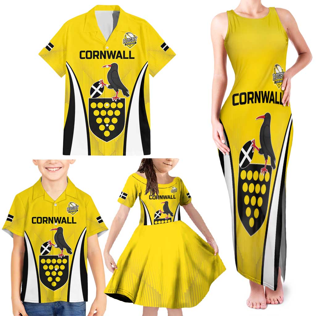 Custom Cornwall Rugby Family Matching Tank Maxi Dress and Hawaiian Shirt Cornish Chough Go Champion - Wonder Print Shop