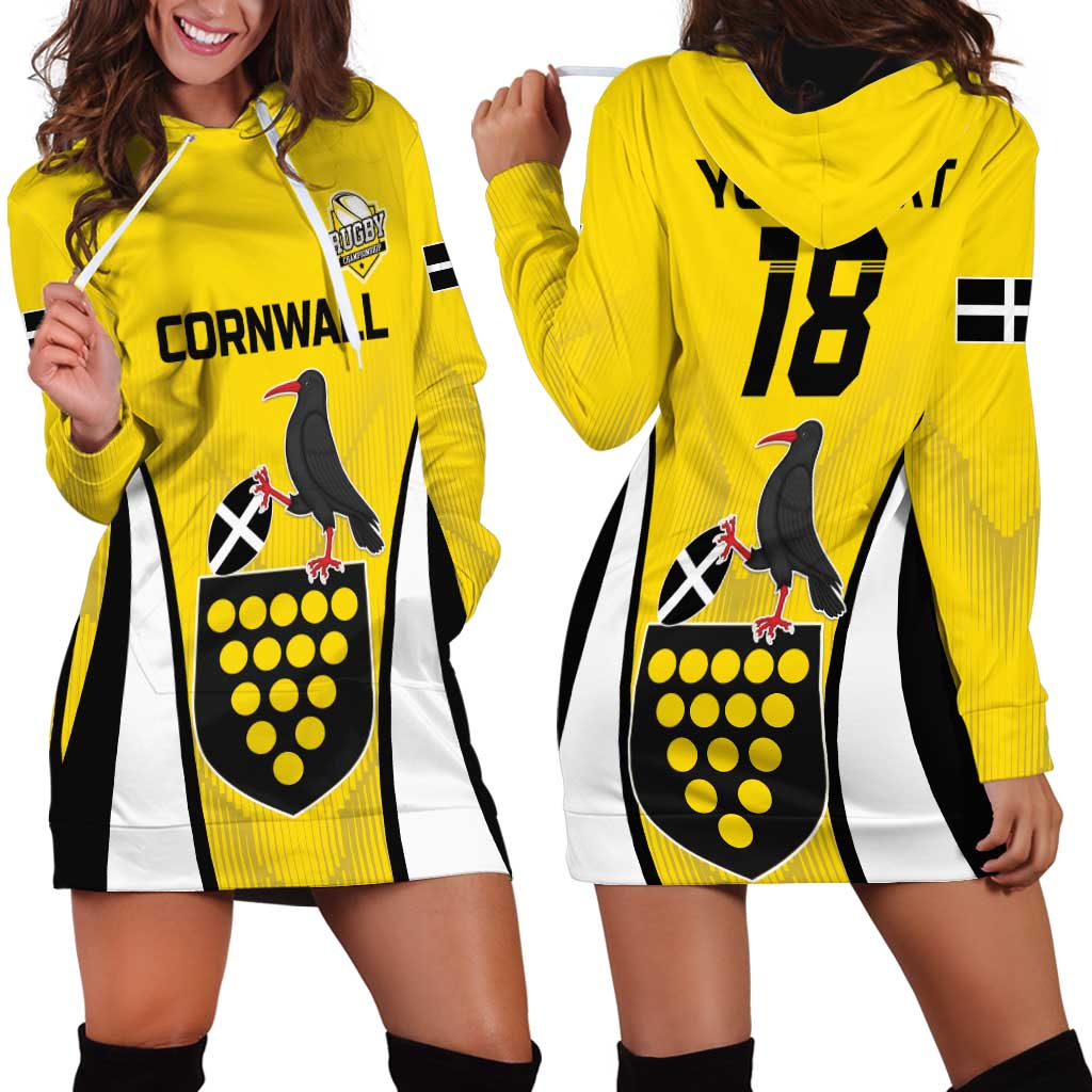 Custom Cornwall Rugby Hoodie Dress Cornish Chough Go Champion - Wonder Print Shop