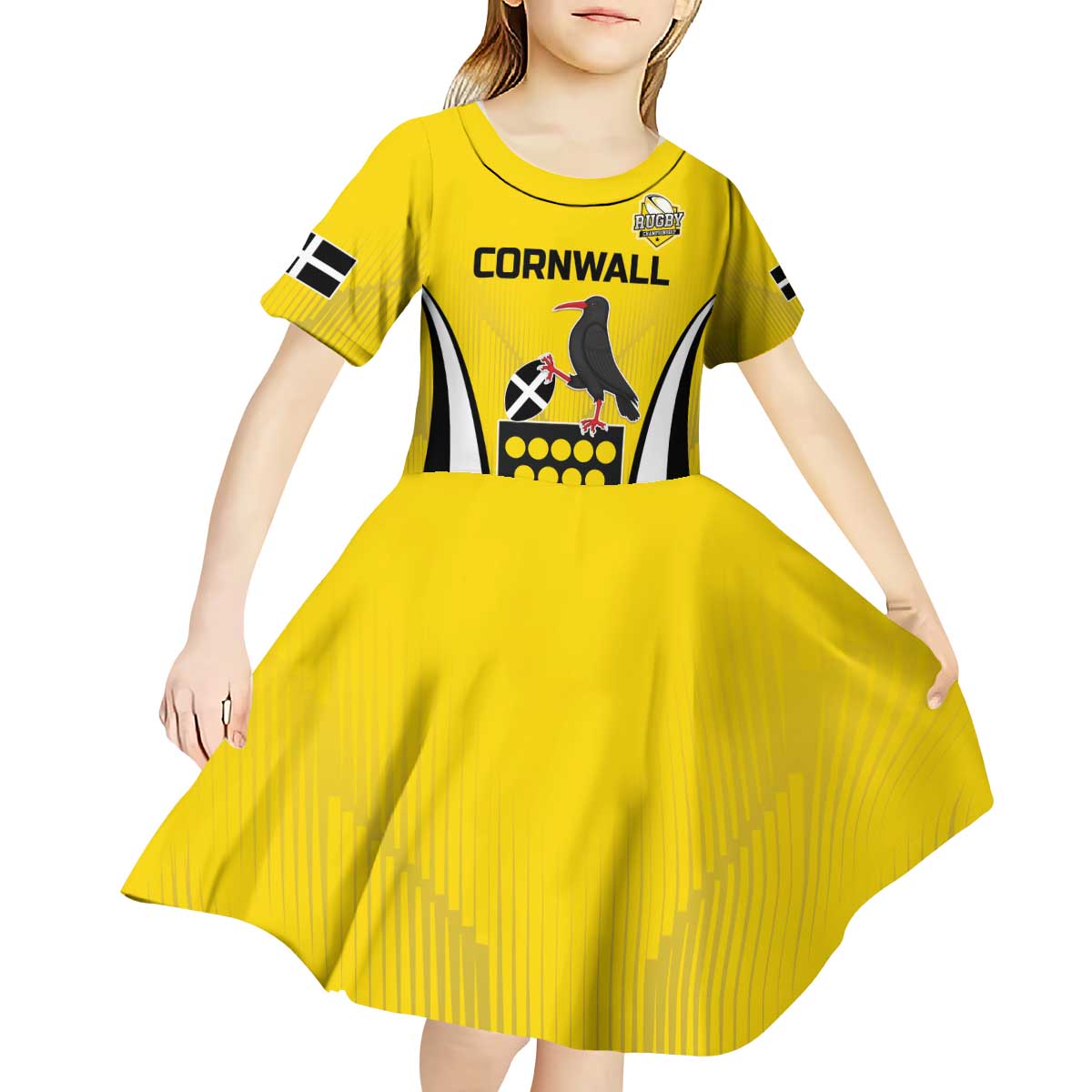 Custom Cornwall Rugby Kid Short Sleeve Dress Cornish Chough Go Champion - Wonder Print Shop