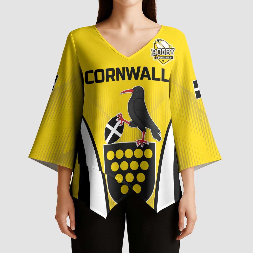 Custom Cornwall Rugby Kimono Sleeve Blouse Cornish Chough Go Champion - Wonder Print Shop