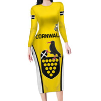 Custom Cornwall Rugby Long Sleeve Bodycon Dress Cornish Chough Go Champion - Wonder Print Shop