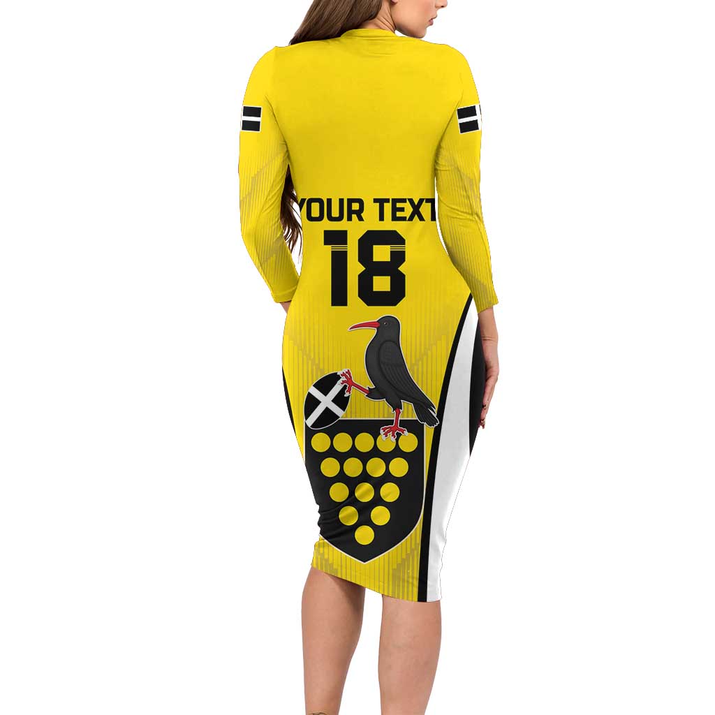 Custom Cornwall Rugby Long Sleeve Bodycon Dress Cornish Chough Go Champion - Wonder Print Shop
