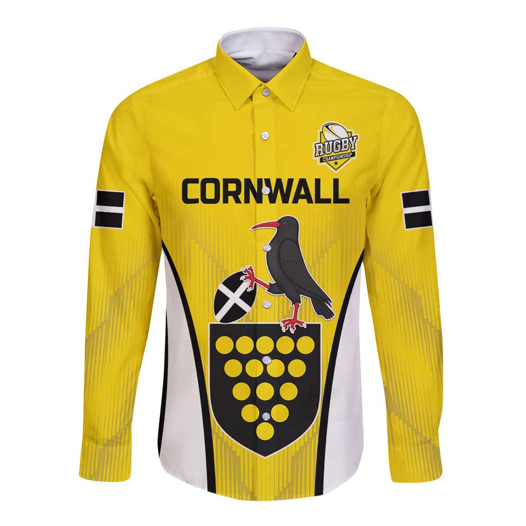 Custom Cornwall Rugby Long Sleeve Button Shirt Cornish Chough Go Champion - Wonder Print Shop