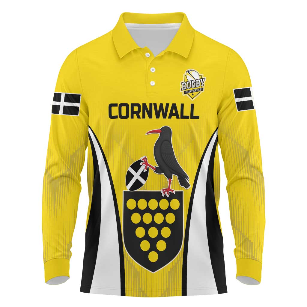 Custom Cornwall Rugby Long Sleeve Polo Shirt Cornish Chough Go Champion - Wonder Print Shop
