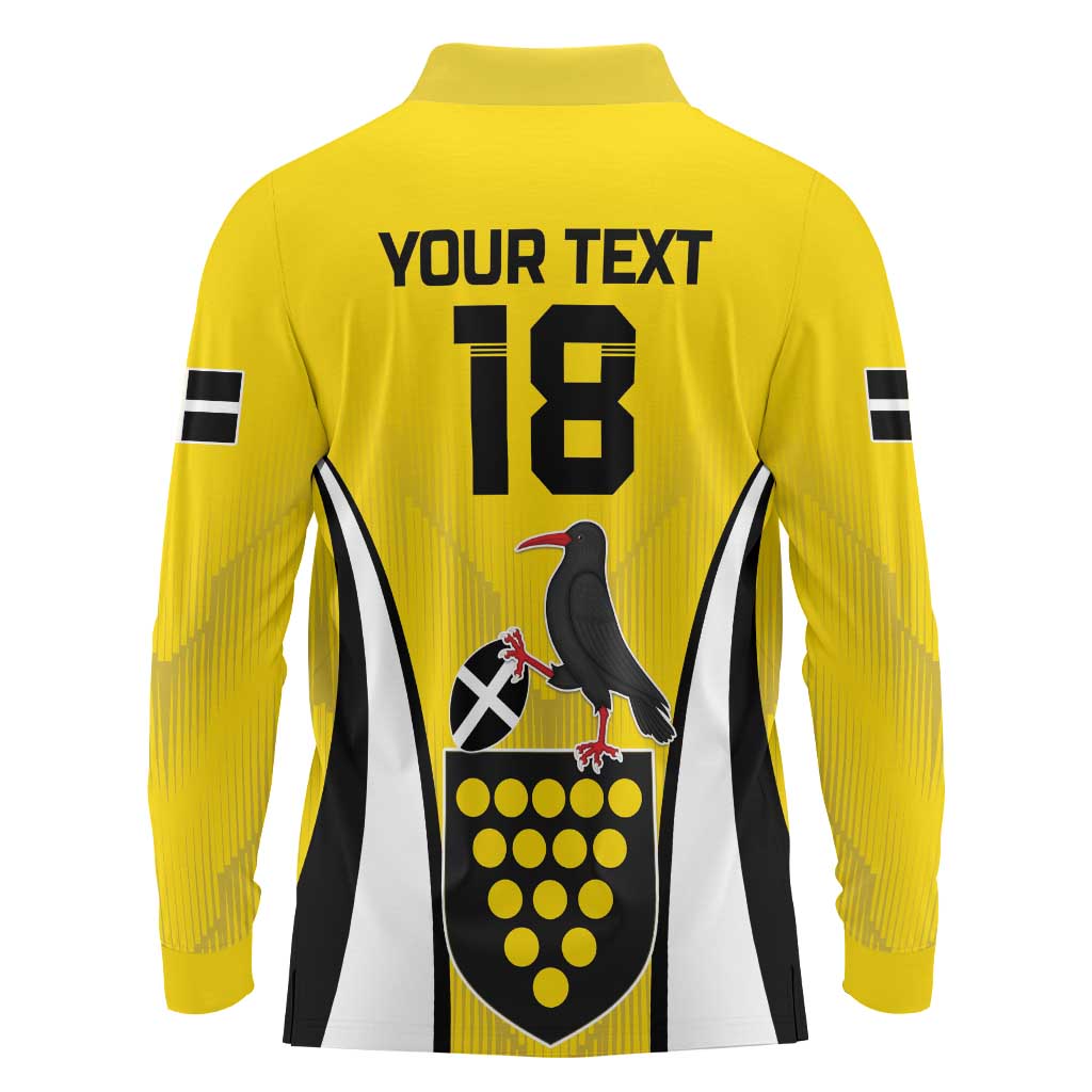 Custom Cornwall Rugby Long Sleeve Polo Shirt Cornish Chough Go Champion - Wonder Print Shop
