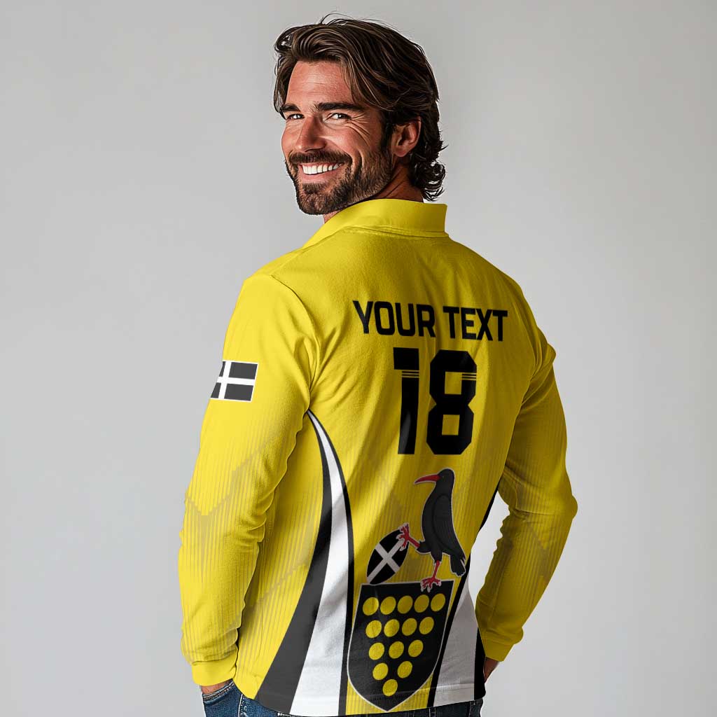 Custom Cornwall Rugby Long Sleeve Polo Shirt Cornish Chough Go Champion - Wonder Print Shop