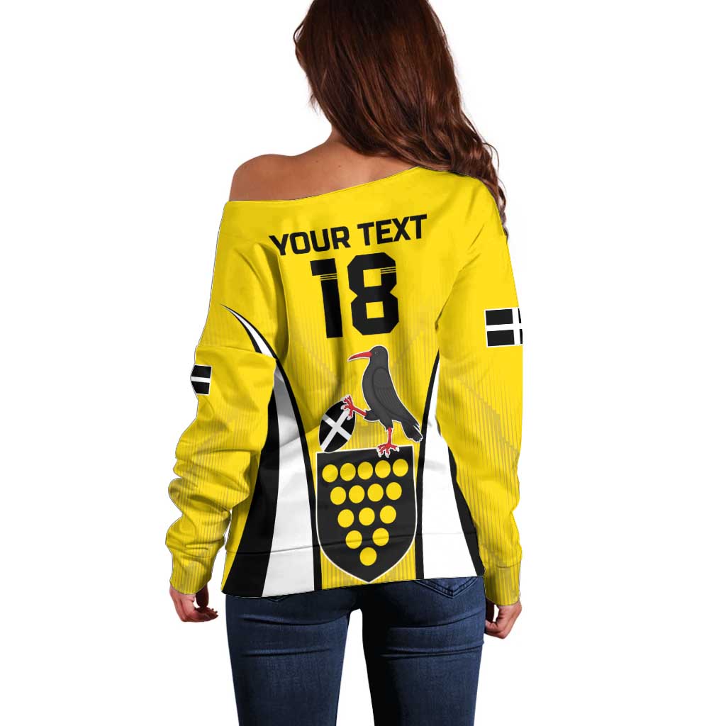 Custom Cornwall Rugby Off Shoulder Sweater Cornish Chough Go Champion - Wonder Print Shop