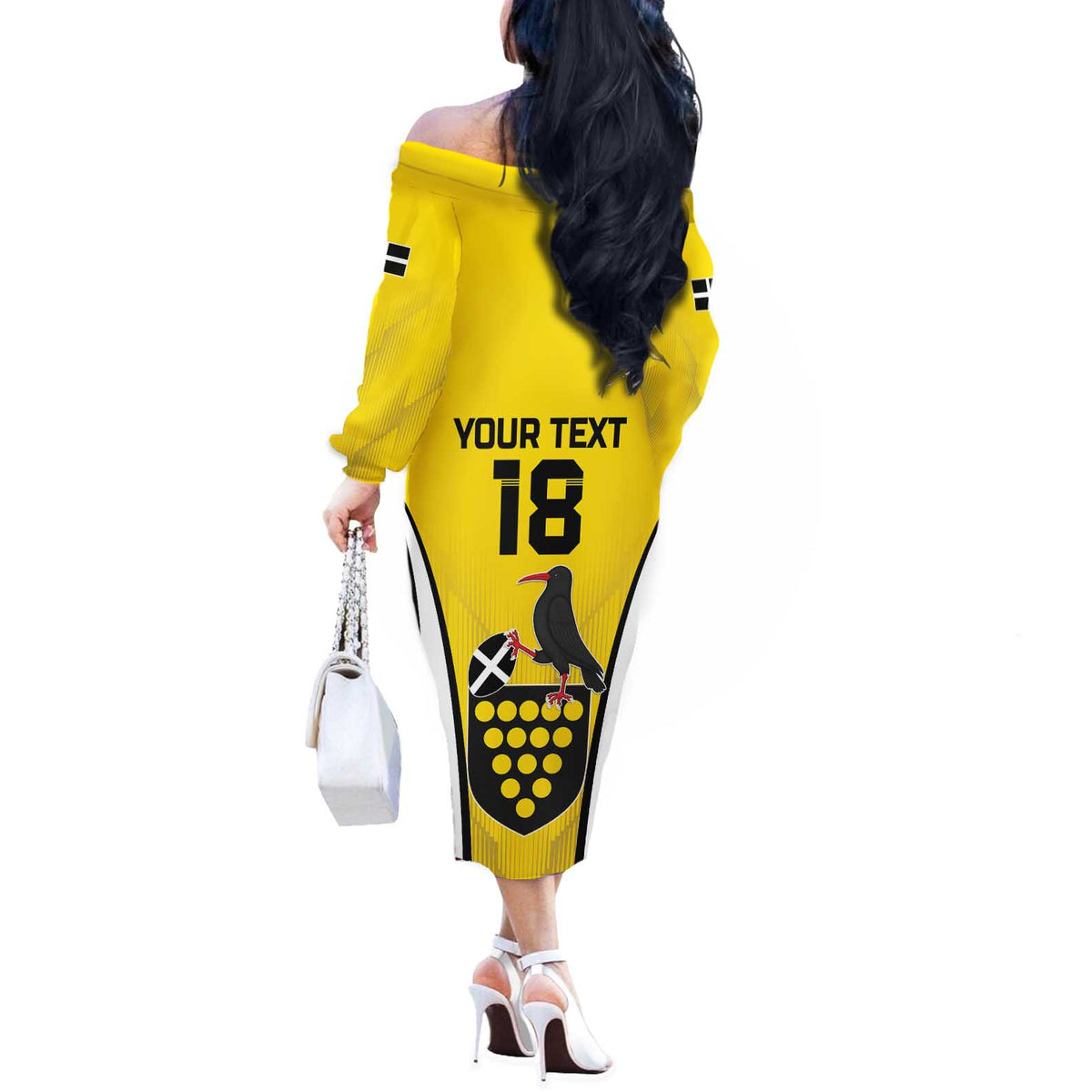 Custom Cornwall Rugby Off The Shoulder Long Sleeve Dress Cornish Chough Go Champion - Wonder Print Shop