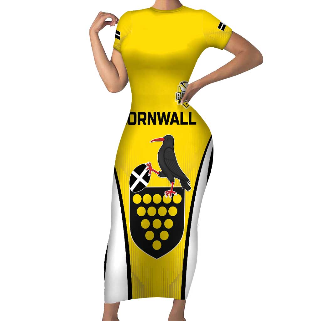 Custom Cornwall Rugby Short Sleeve Bodycon Dress Cornish Chough Go Champion - Wonder Print Shop