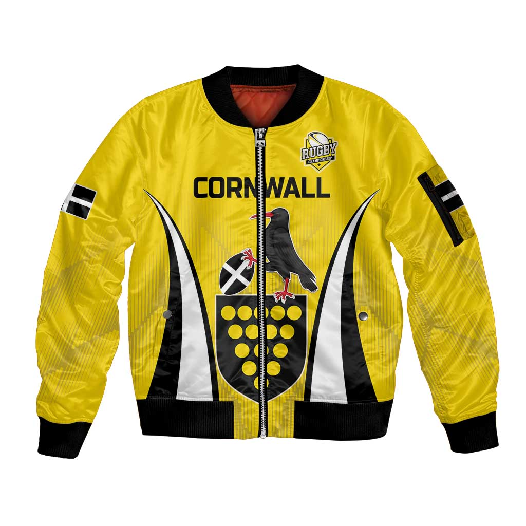 Custom Cornwall Rugby Sleeve Zip Bomber Jacket Cornish Chough Go Champion - Wonder Print Shop