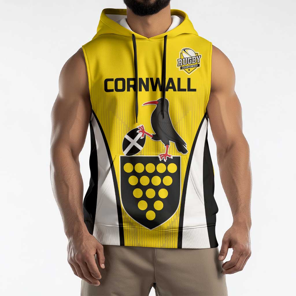 Custom Cornwall Rugby Sleeveless Hoodie Cornish Chough Go Champion - Wonder Print Shop