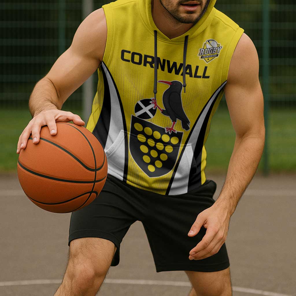 Custom Cornwall Rugby Sleeveless Hoodie Cornish Chough Go Champion - Wonder Print Shop