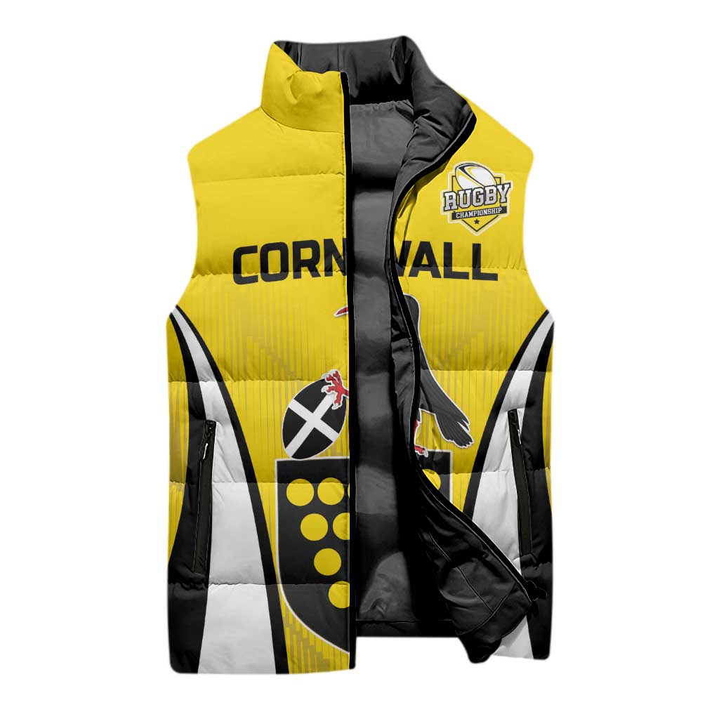 Custom Cornwall Rugby Sleeveless Puffer Jacket Cornish Chough Go Champion - Wonder Print Shop