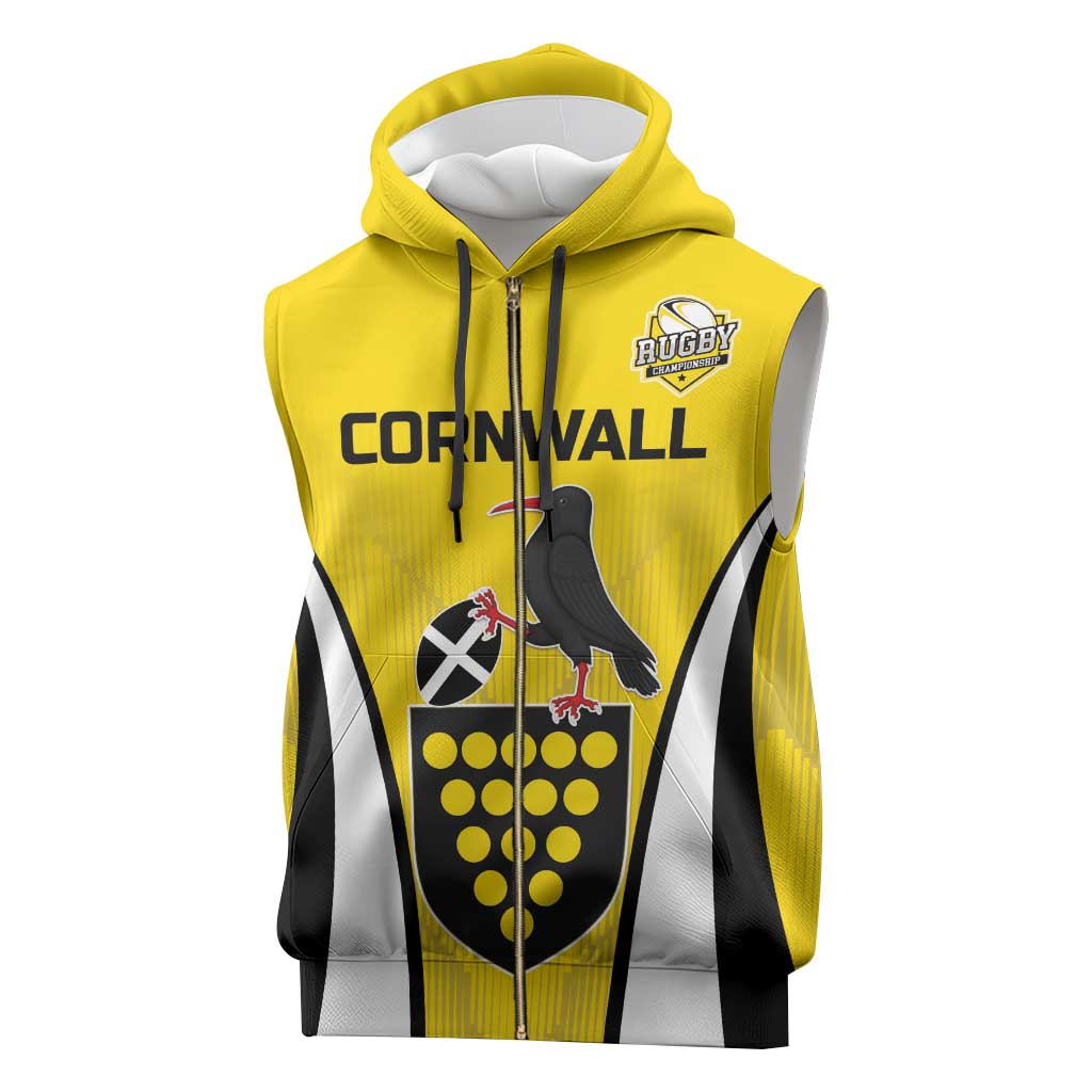 Custom Cornwall Rugby Sleeveless Zip Hoodie Cornish Chough Go Champion - Wonder Print Shop