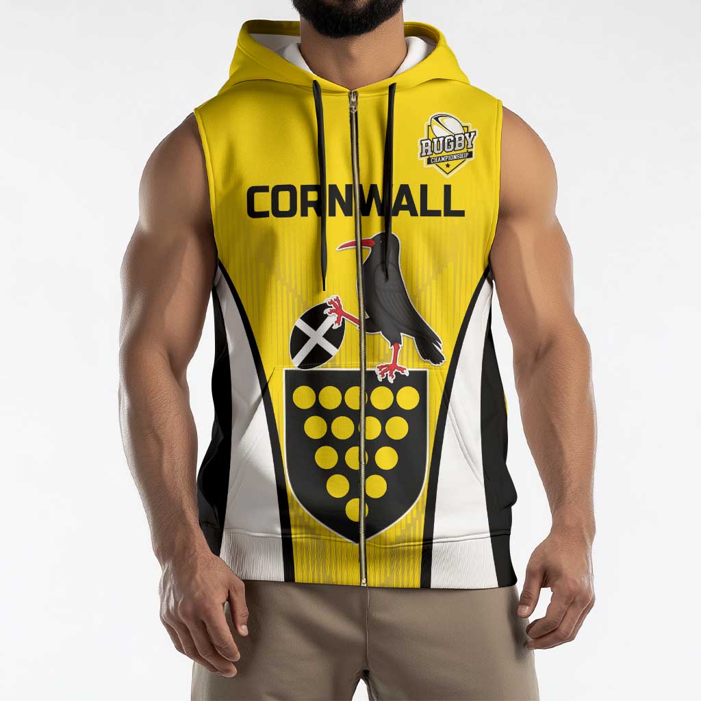 Custom Cornwall Rugby Sleeveless Zip Hoodie Cornish Chough Go Champion - Wonder Print Shop
