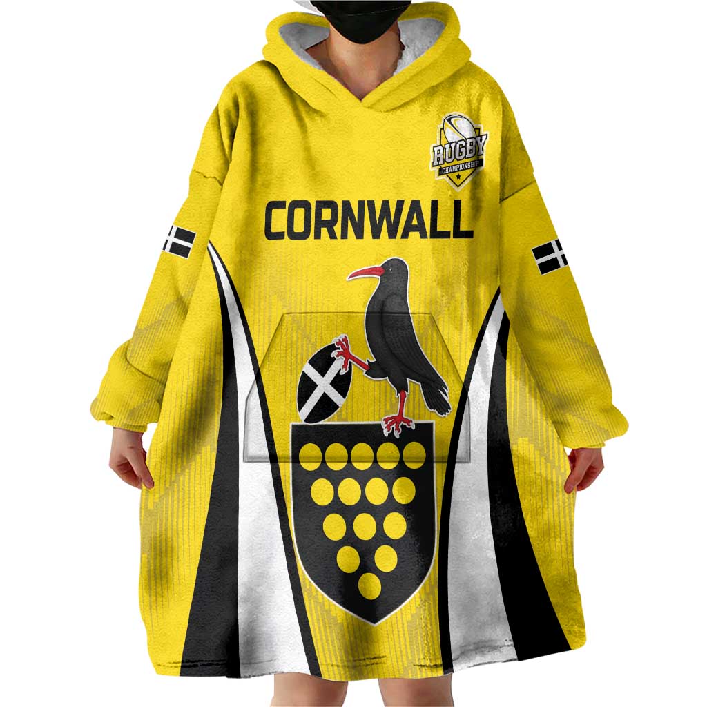 Custom Cornwall Rugby Wearable Blanket Hoodie Cornish Chough Go Champion - Wonder Print Shop