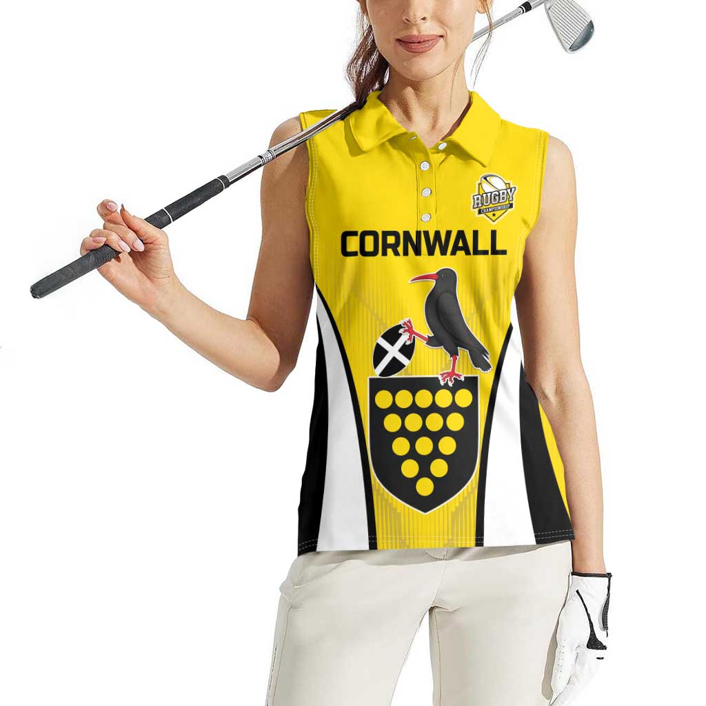 Custom Cornwall Rugby Women Sleeveless Polo Shirt Cornish Chough Go Champion - Wonder Print Shop