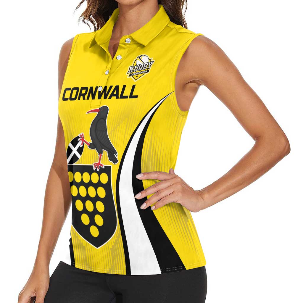 Custom Cornwall Rugby Women Sleeveless Polo Shirt Cornish Chough Go Champion - Wonder Print Shop