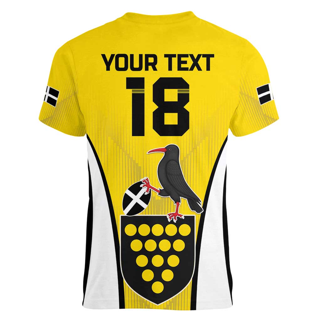 Custom Cornwall Rugby Women V-Neck T-Shirt Cornish Chough Go Champion - Wonder Print Shop