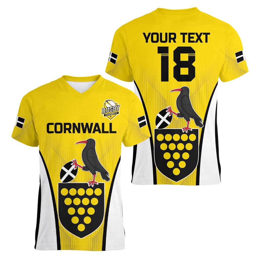 Custom Cornwall Rugby Women V-Neck T-Shirt Cornish Chough Go Champion - Wonder Print Shop