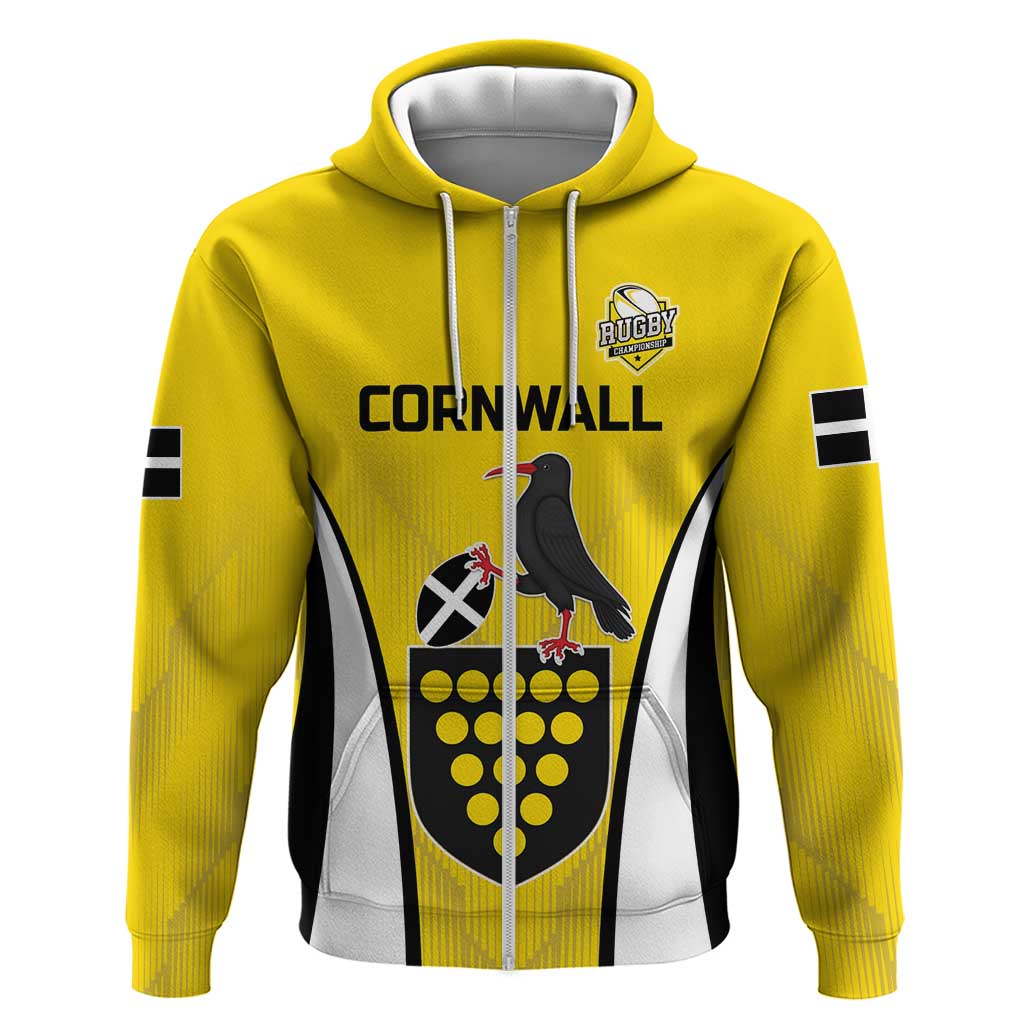 Custom Cornwall Rugby Zip Hoodie Cornish Chough Go Champion - Wonder Print Shop