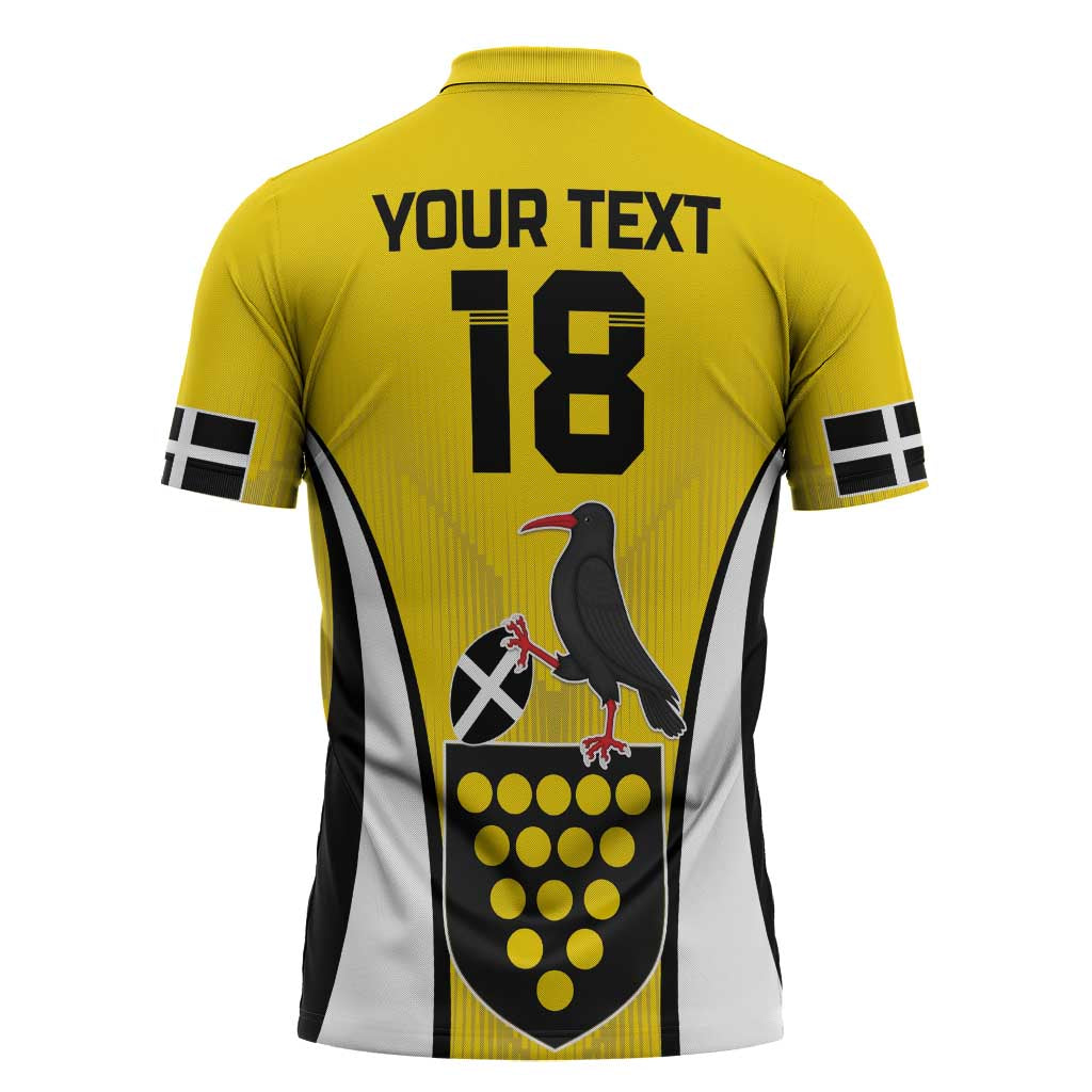 Custom Cornwall Rugby Zipper Polo Shirt Cornish Chough Go Champion - Wonder Print Shop