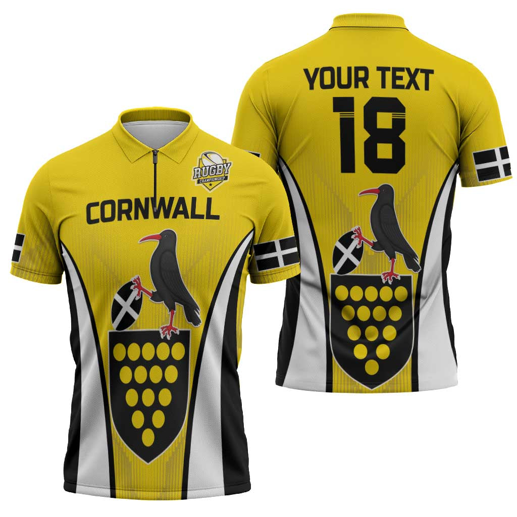 Custom Cornwall Rugby Zipper Polo Shirt Cornish Chough Go Champion - Wonder Print Shop