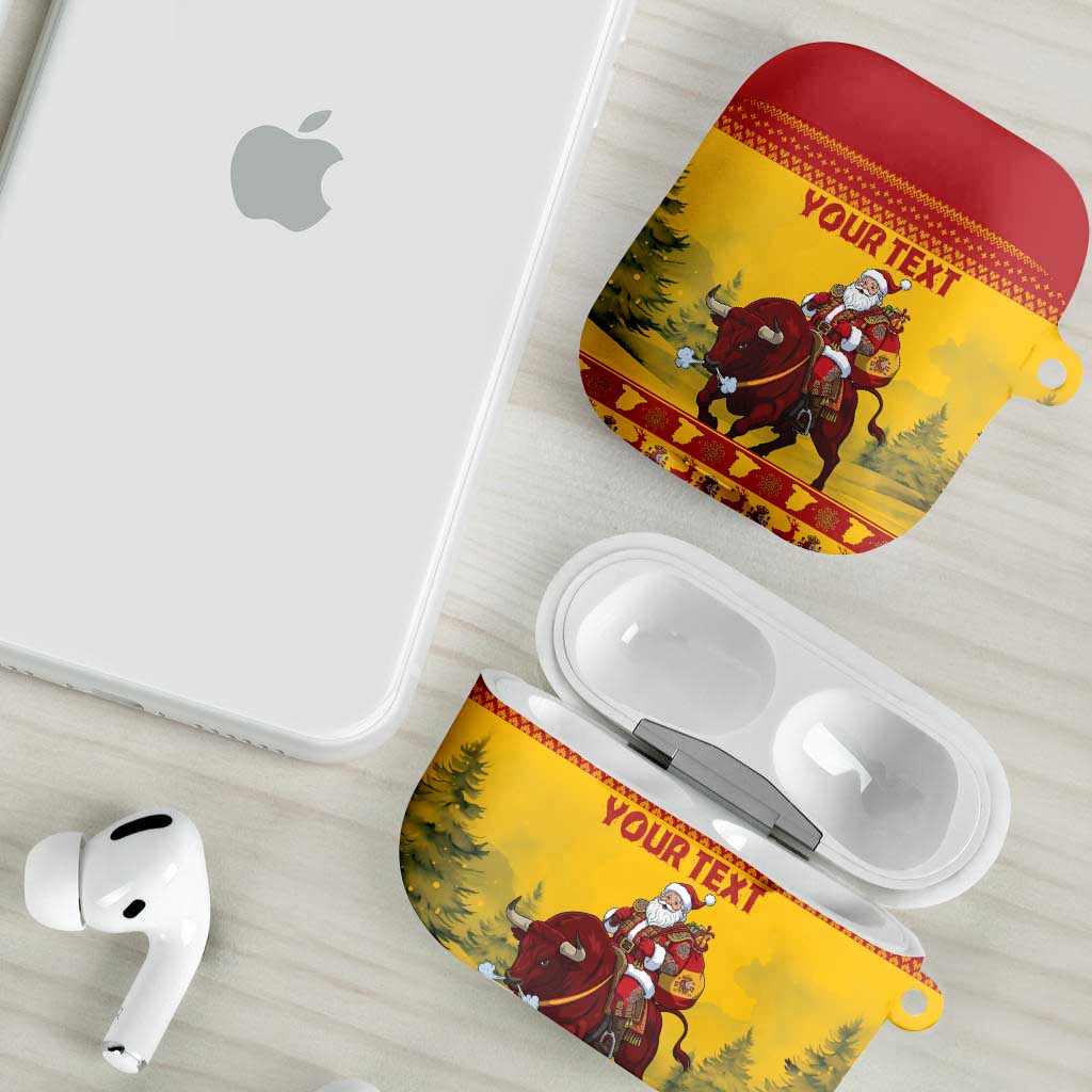 Personalized Spain Christmas AirPods Case Santa Riding Red Bull Feliz Navidad - Wonder Print Shop