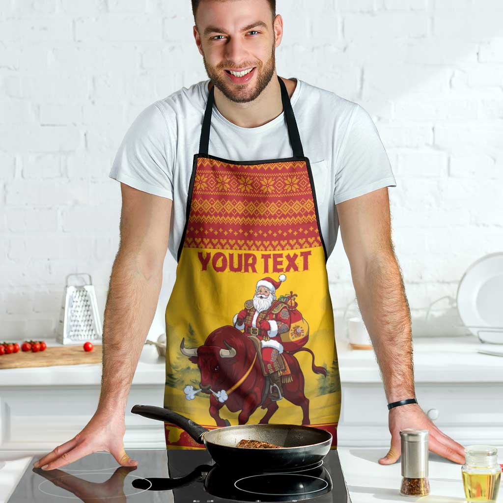 Personalized Spain Christmas Apron Santa Riding Red Bull Feliz Navidad - Wonder Print Shop