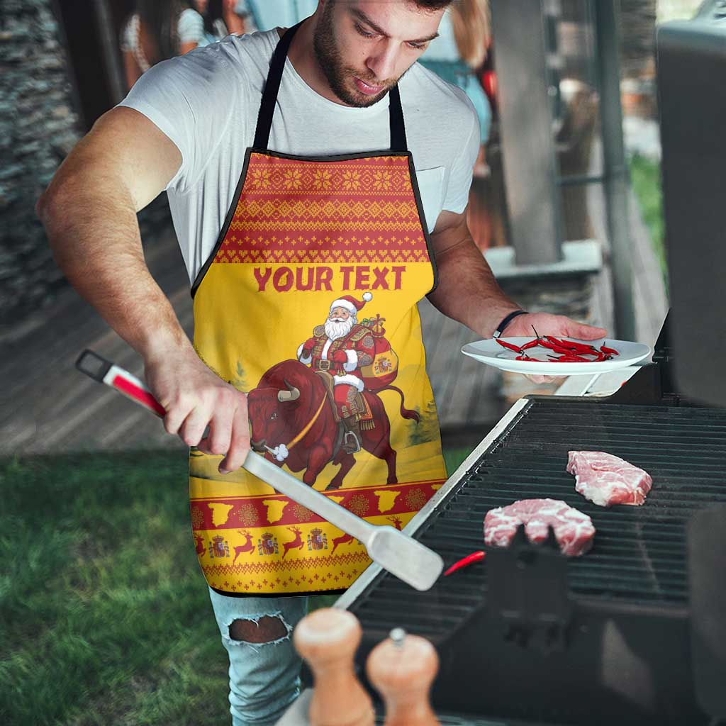 Personalized Spain Christmas Apron Santa Riding Red Bull Feliz Navidad - Wonder Print Shop