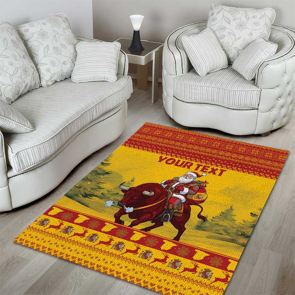 Personalized Spain Christmas Area Rug Santa Riding Red Bull Feliz Navidad - Wonder Print Shop