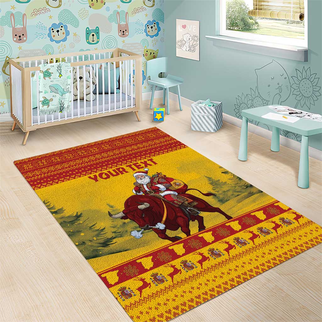 Personalized Spain Christmas Area Rug Santa Riding Red Bull Feliz Navidad - Wonder Print Shop