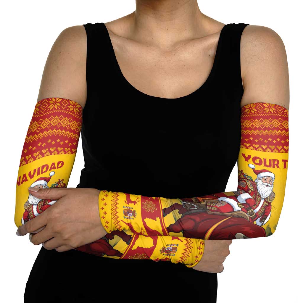 Personalized Spain Christmas Arm Sleeves Santa Riding Red Bull Feliz Navidad - Wonder Print Shop