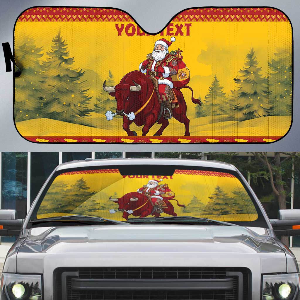 Personalized Spain Christmas Auto Sun Shade Santa Riding Red Bull Feliz Navidad - Wonder Print Shop