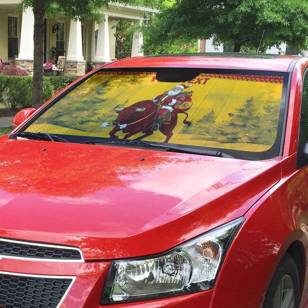 Personalized Spain Christmas Auto Sun Shade Santa Riding Red Bull Feliz Navidad - Wonder Print Shop