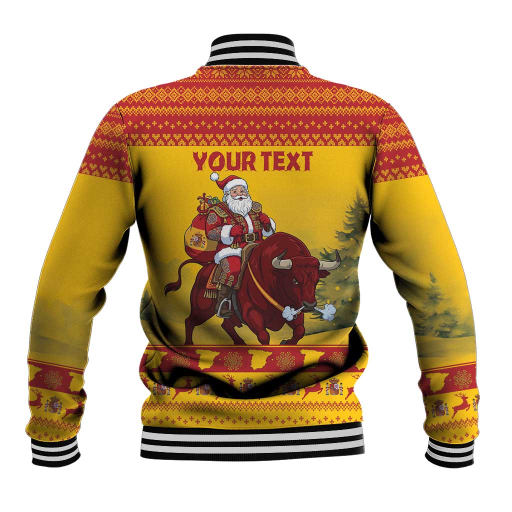 Personalized Spain Christmas Baseball Jacket Santa Riding Red Bull Feliz Navidad - Wonder Print Shop