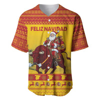 Personalized Spain Christmas Baseball Jersey Santa Riding Red Bull Feliz Navidad - Wonder Print Shop