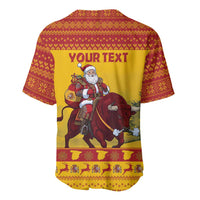 Personalized Spain Christmas Baseball Jersey Santa Riding Red Bull Feliz Navidad - Wonder Print Shop
