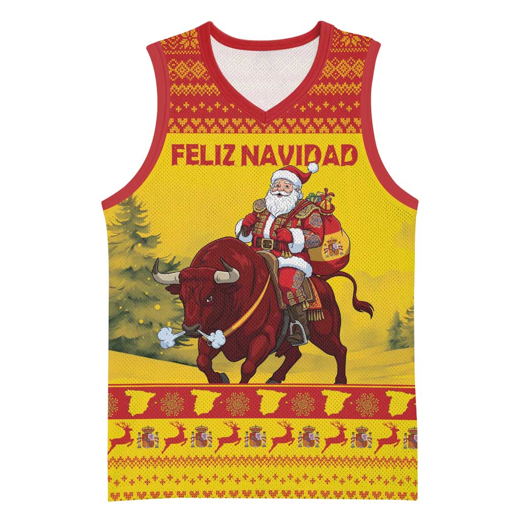 Personalized Spain Christmas Basketball Jersey Santa Riding Red Bull Feliz Navidad - Wonder Print Shop