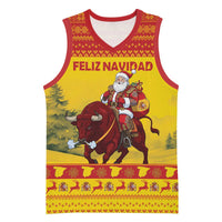 Personalized Spain Christmas Basketball Jersey Santa Riding Red Bull Feliz Navidad - Wonder Print Shop