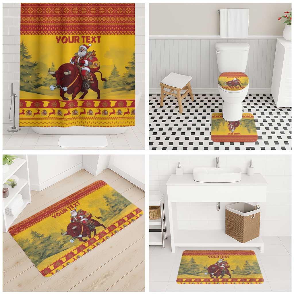 Personalized Spain Christmas Bathroom Set Santa Riding Red Bull Feliz Navidad - Wonder Print Shop