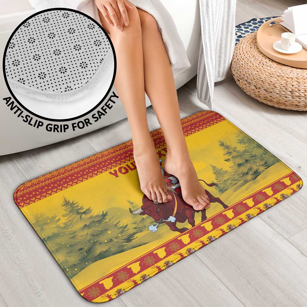 Personalized Spain Christmas Bathroom Set Santa Riding Red Bull Feliz Navidad - Wonder Print Shop