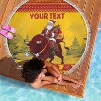 Personalized Spain Christmas Beach Blanket Santa Riding Red Bull Feliz Navidad - Wonder Print Shop