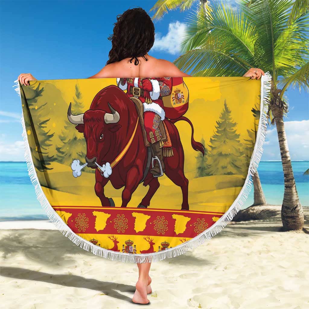 Personalized Spain Christmas Beach Blanket Santa Riding Red Bull Feliz Navidad - Wonder Print Shop