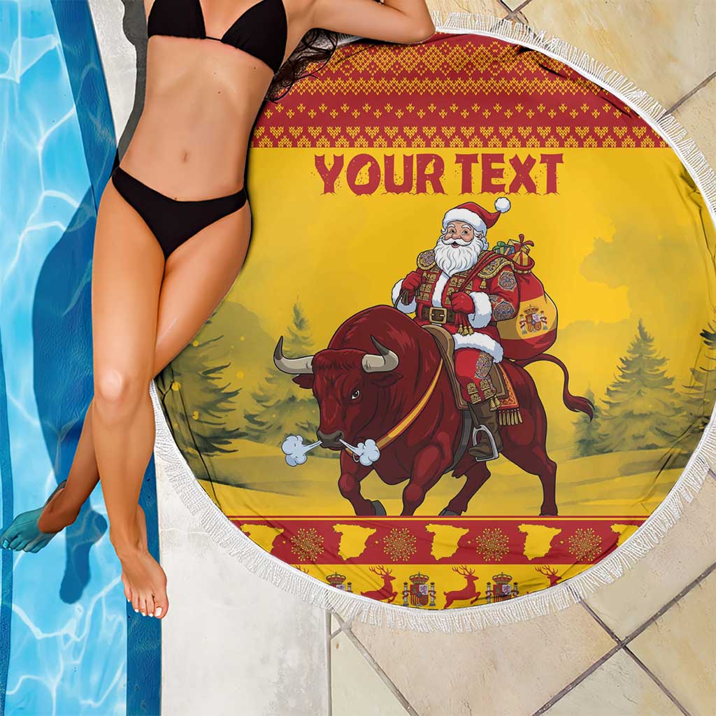 Personalized Spain Christmas Beach Blanket Santa Riding Red Bull Feliz Navidad - Wonder Print Shop
